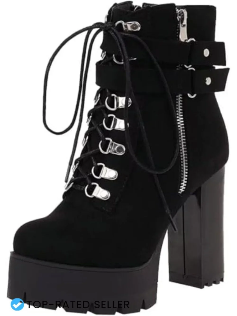 Goth Platform Combat Booties Lace Up Round Toe Chunky High Heel Ankle Boots
